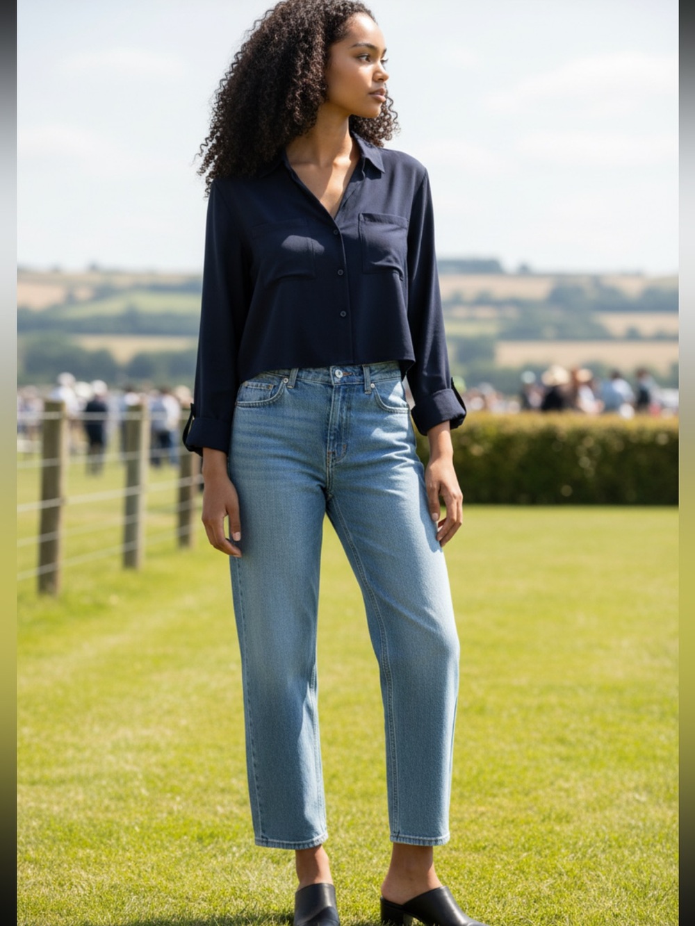 Express Cropped Navy Button-Down Shirt
